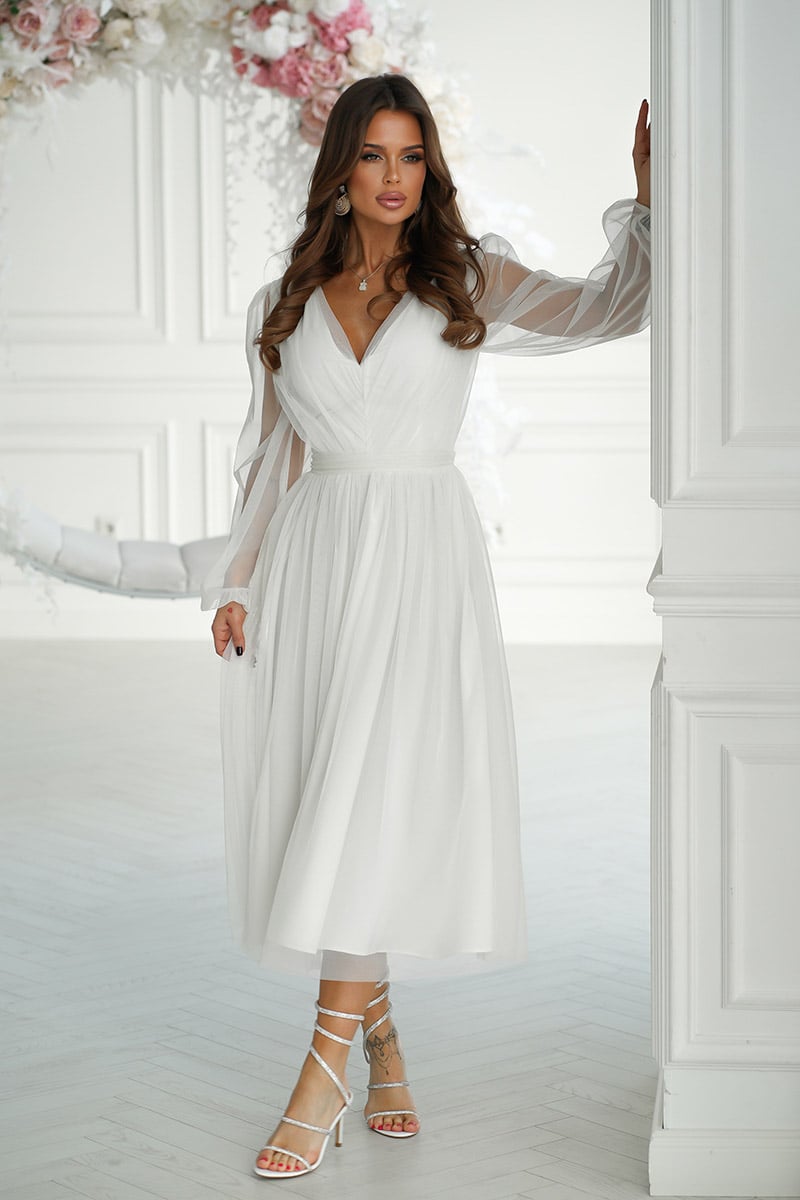 Biele tylové šaty Ariela