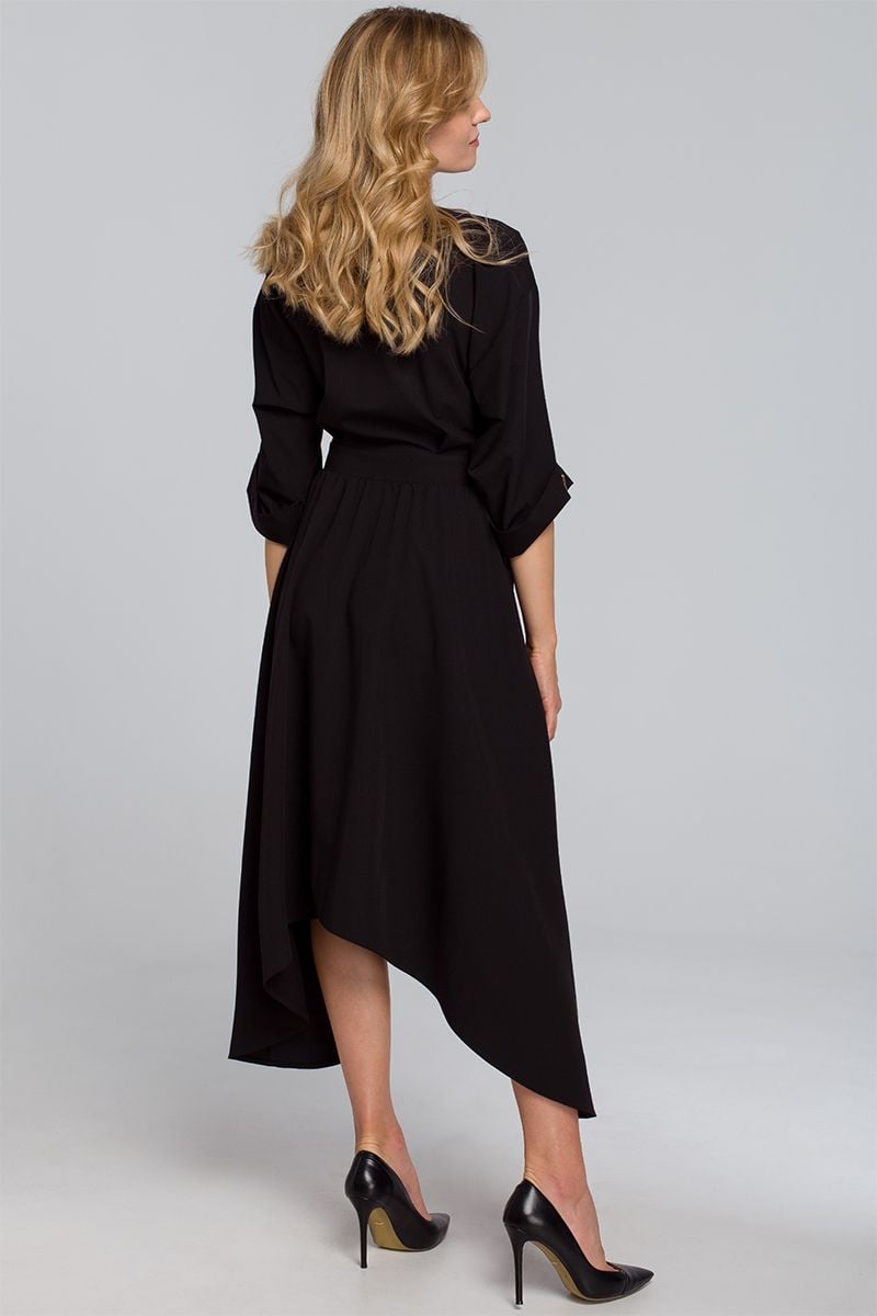 Čierne asymetrické šaty K086