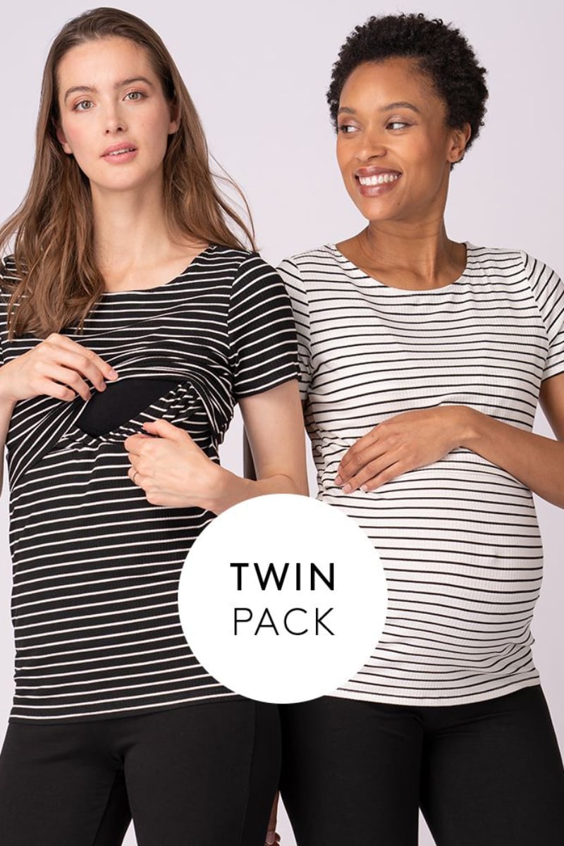 Bielo-čierne pásikavé dvojbalenie tehotenských tričiek Anne SS