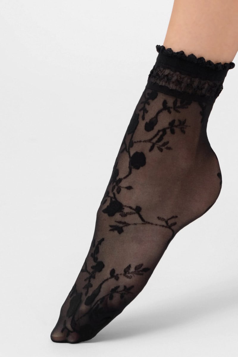 Čierne kvetované silonkové ponožky Galena