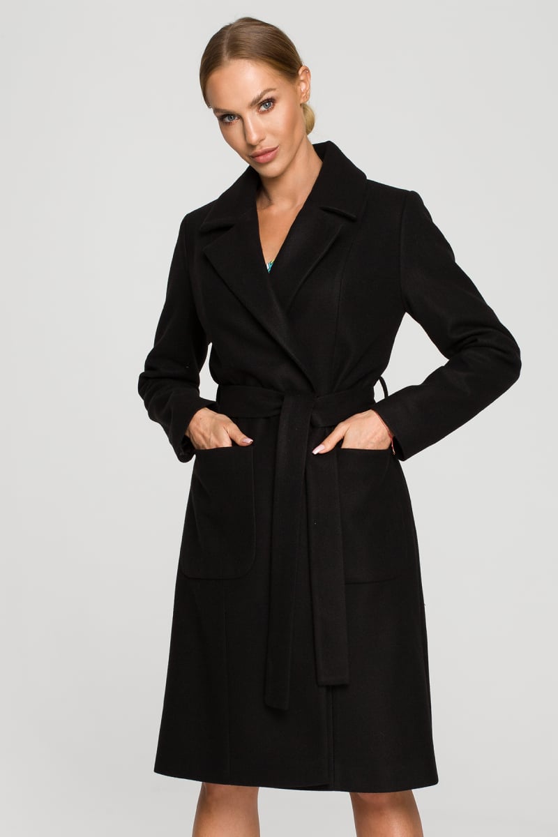 Čierny flaušový kabát M708