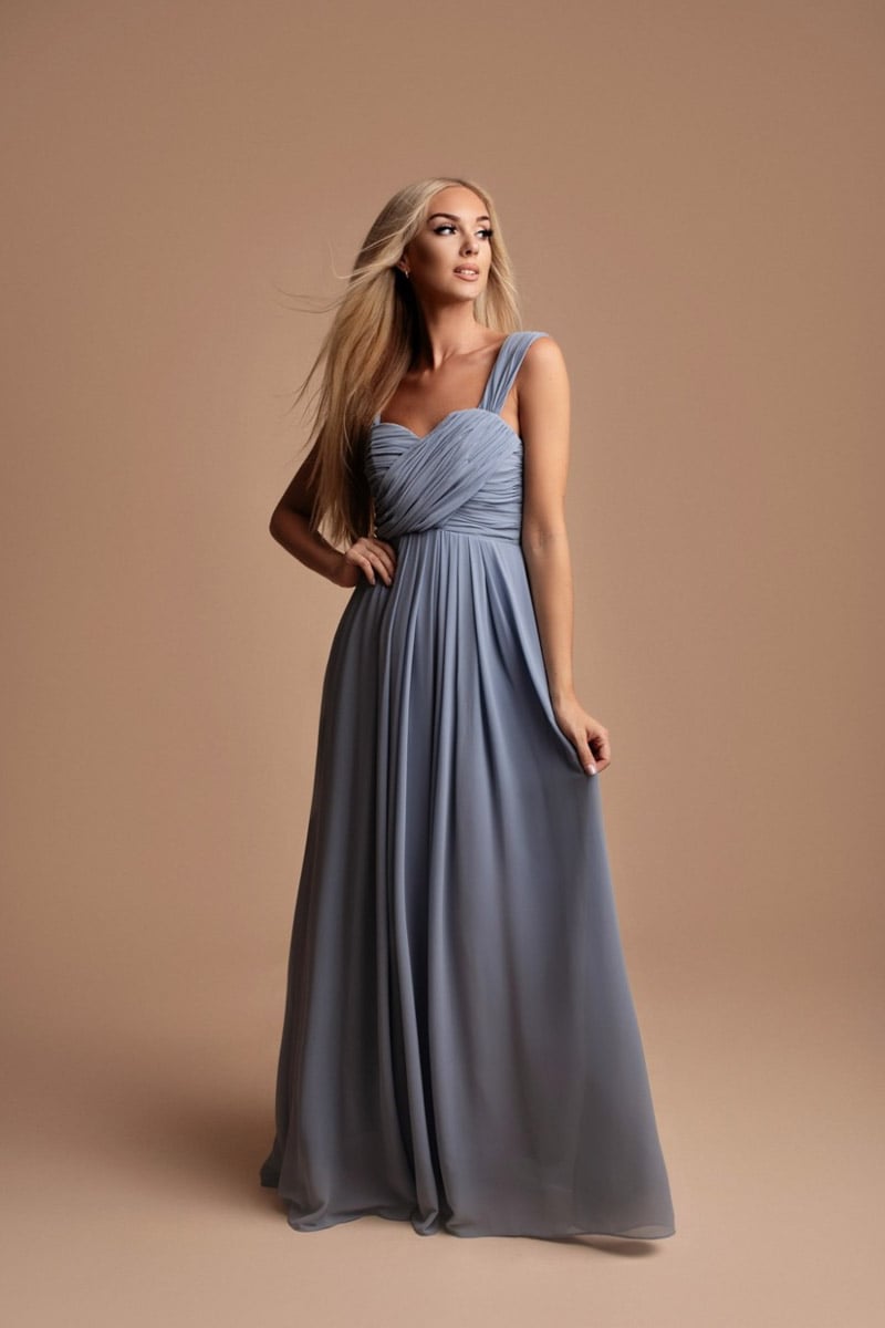 Sivo-modré dlhé šaty s nariasením Karen 4