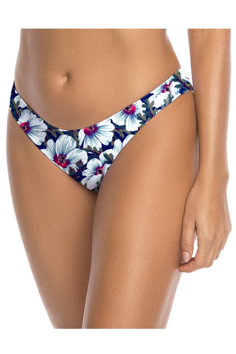 Modro-biele kvetované plavkové nohavičky brazílskeho strihu Cheeky Brazilian Cut Bikini Hibiscus